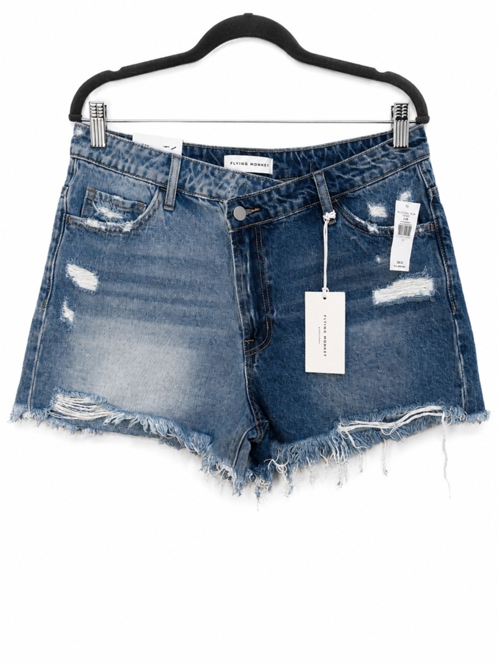 Flying Monkey Two Tone Denim Shorts NWT Ultra High Rise Distressed W30